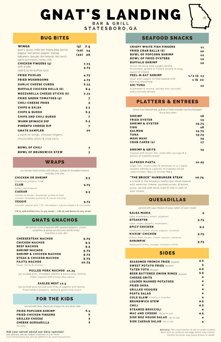 Menu Gnat's Landing Statesboro-1