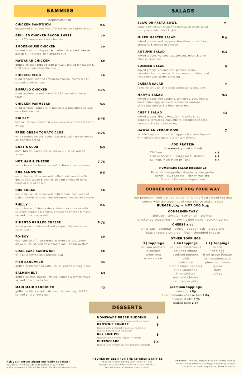 Menu Gnat's Landing Statesboro-2