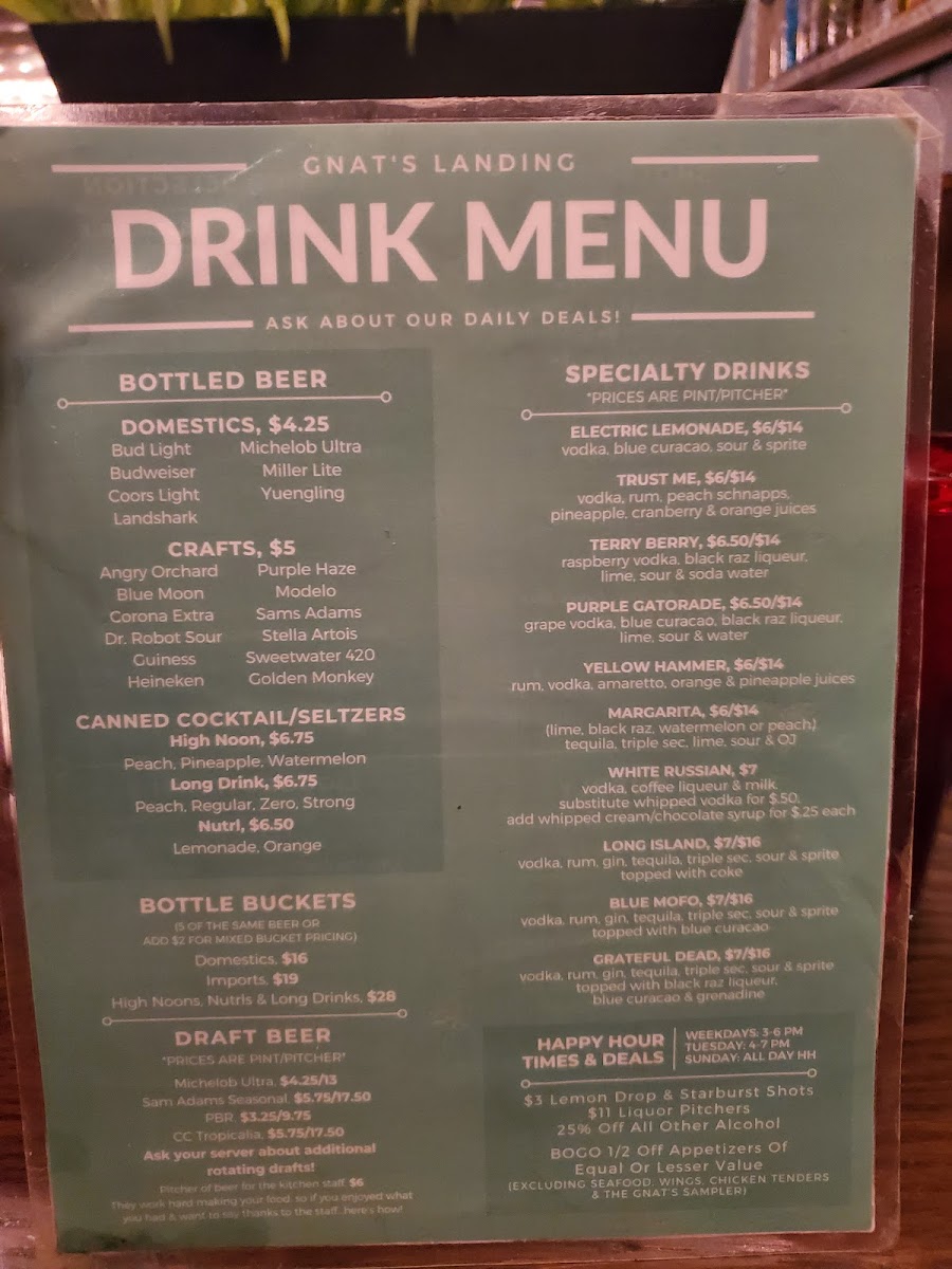 Menu Gnat's Landing Statesboro-5